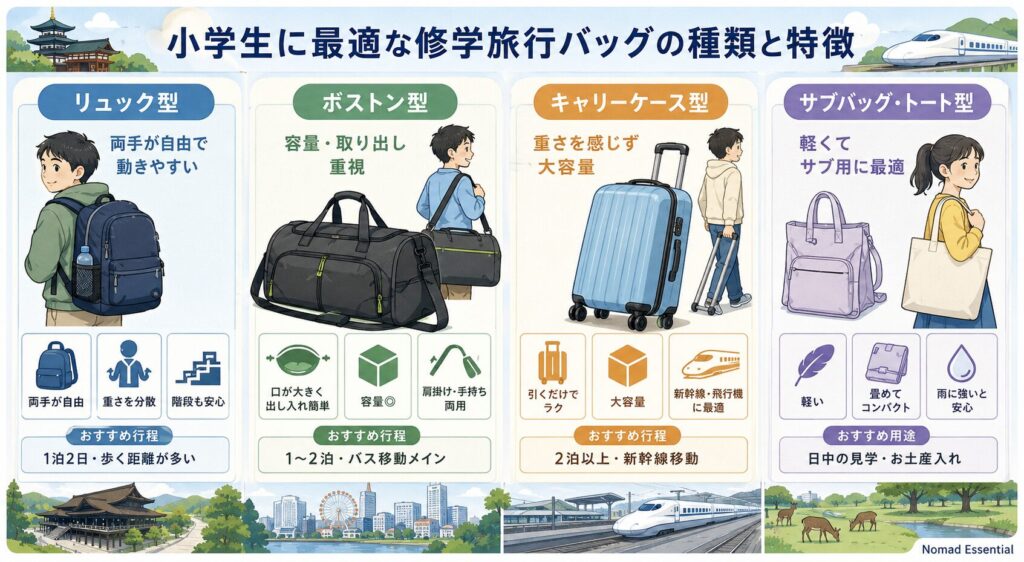 小学生に最適な修学旅行バッグの種類と特徴