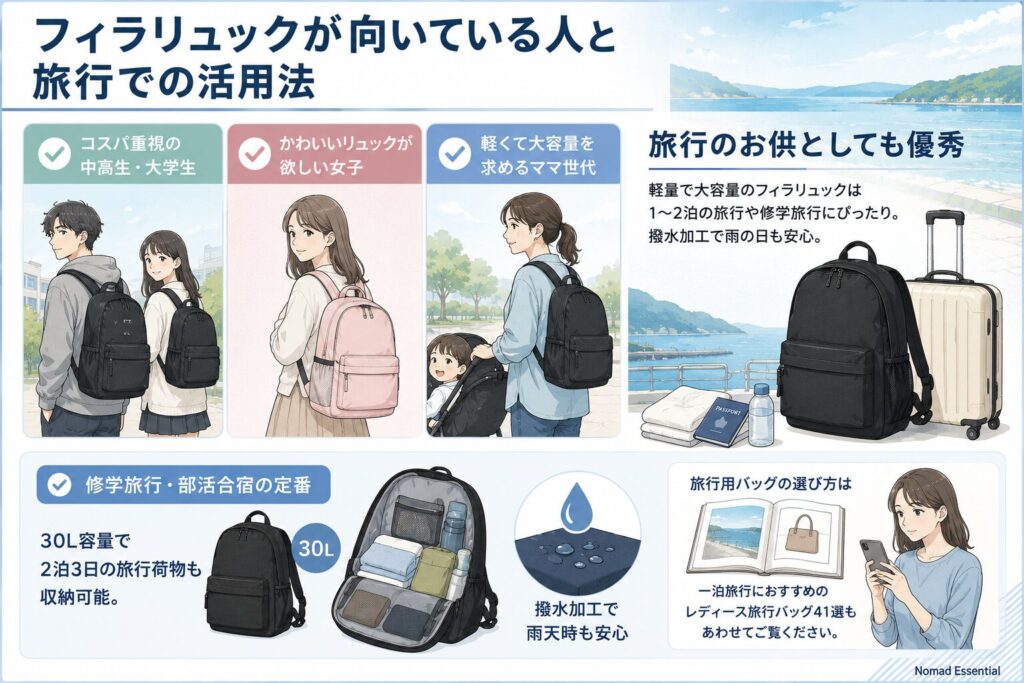 フィラリュックが向いている人と旅行での活用法