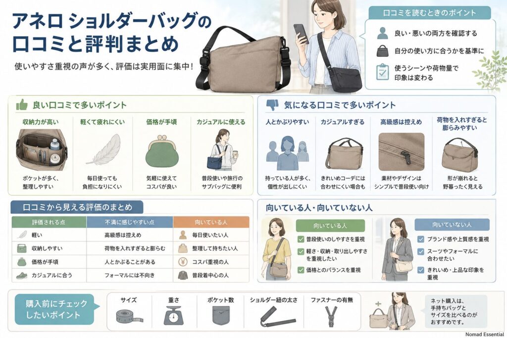 アネロショルダーバッグの口コミと評判まとめ