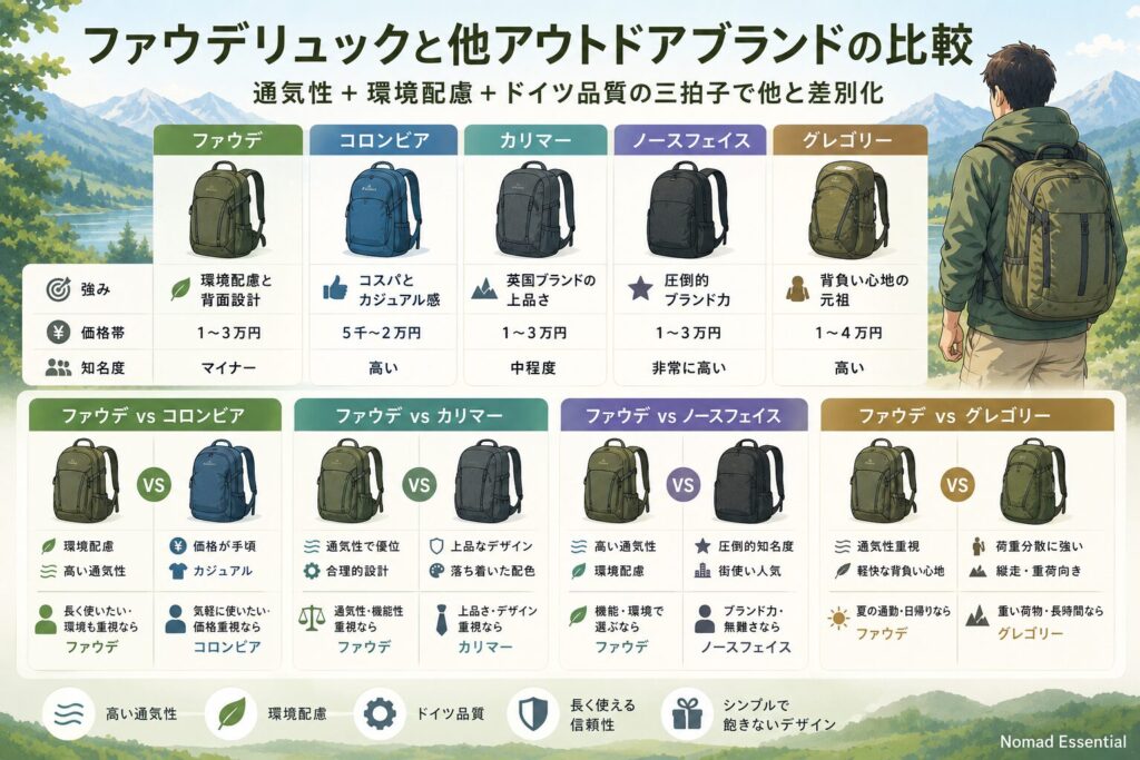 ファウデリュックと他アウトドアブランドの比較