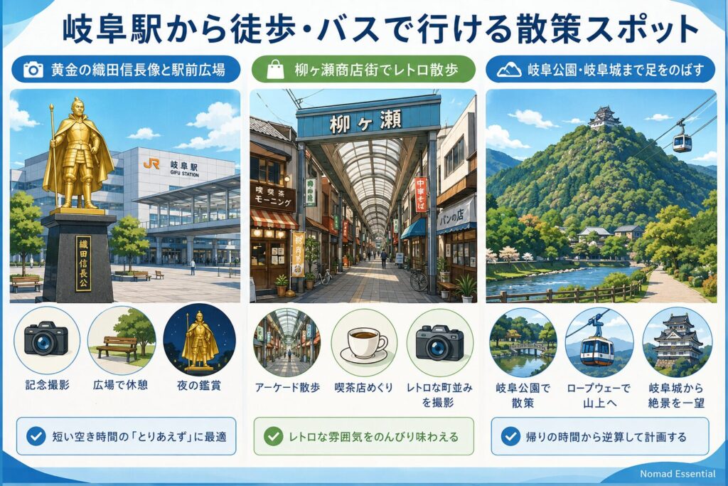 岐阜駅から徒歩・バスで行ける散策スポット