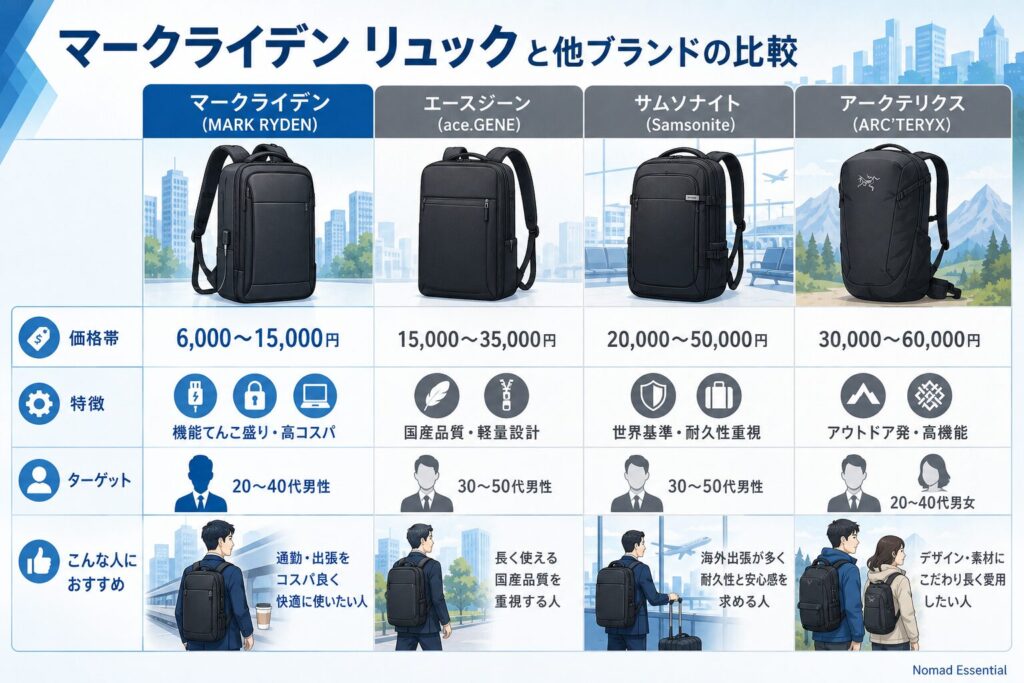 マークライデン リュックと他ブランドの比較