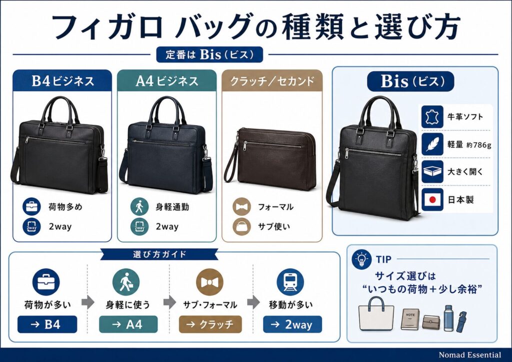 フィガロ バッグの種類と選び方(Bis等)