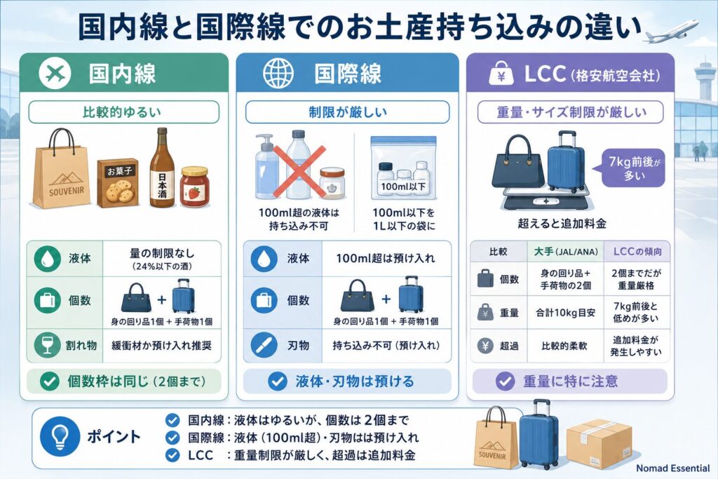 国内線と国際線でのお土産持ち込みの違い