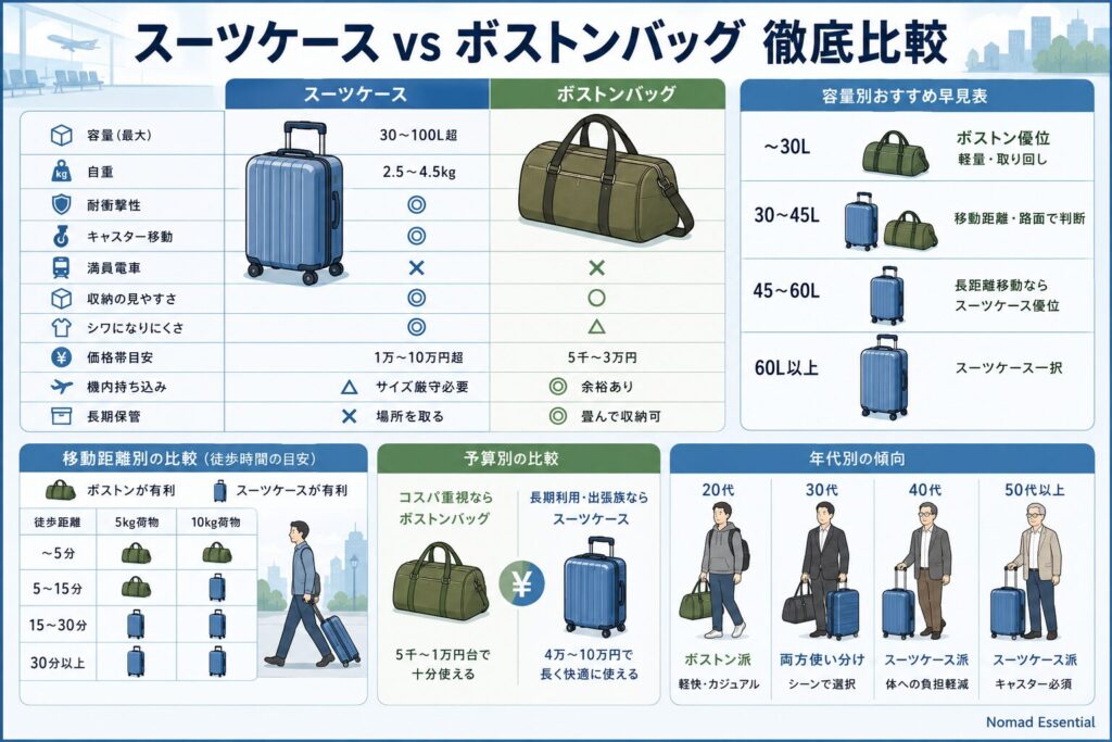 スーツケース vs ボストンバッグ徹底比較