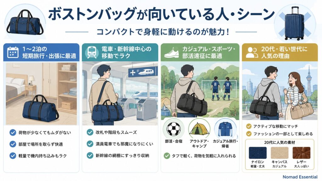 ボストンバッグが向いている人・シーン