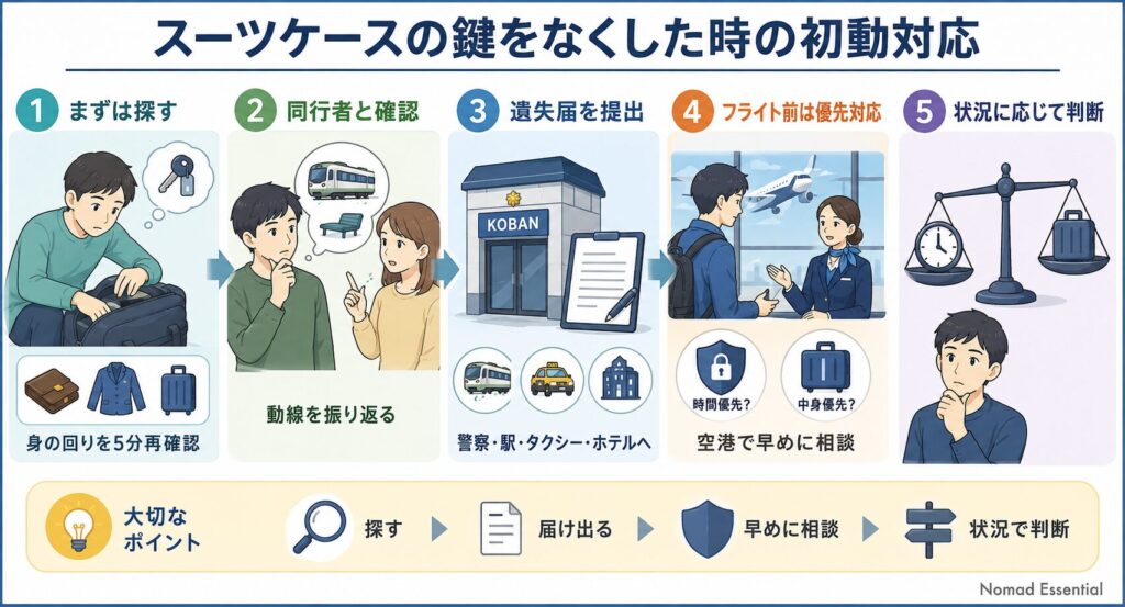 スーツケースの鍵をなくした時にまずやるべき初動対応