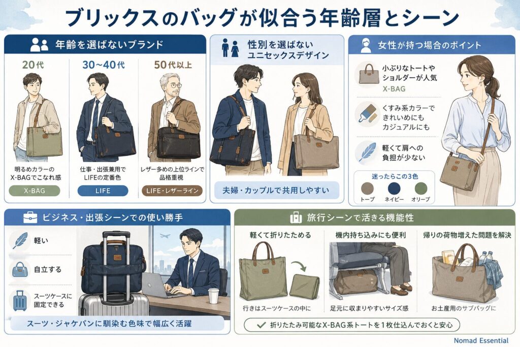 ブリックスのバッグが似合う年齢層とシーン