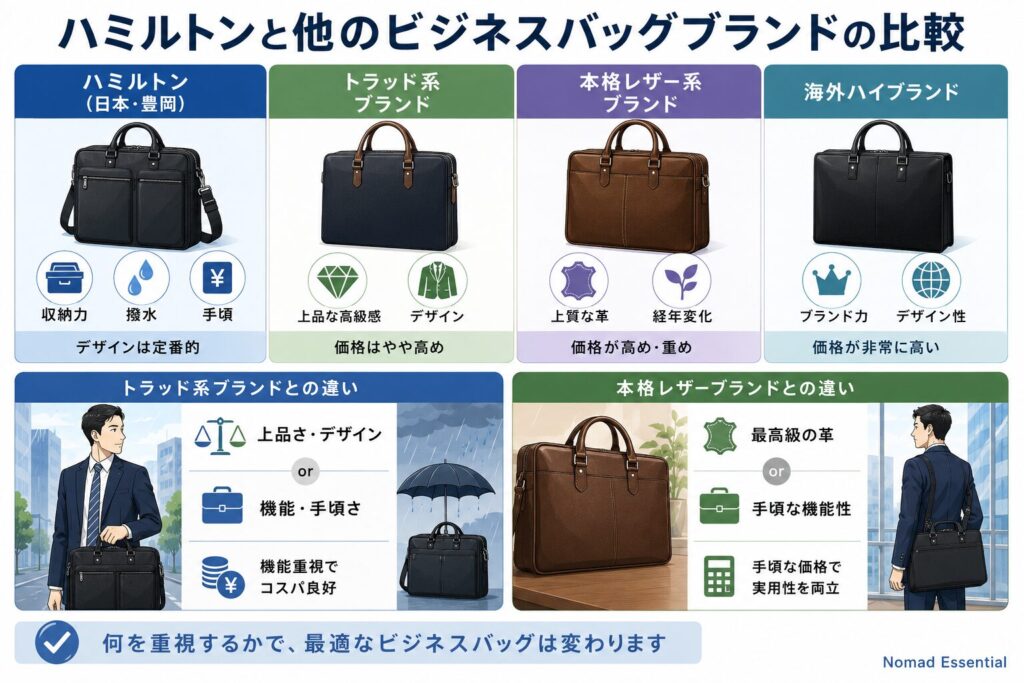 ハミルトンと他のビジネスバッグブランドの比較