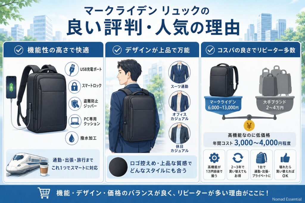 マークライデン リュックの良い評判・人気の理由