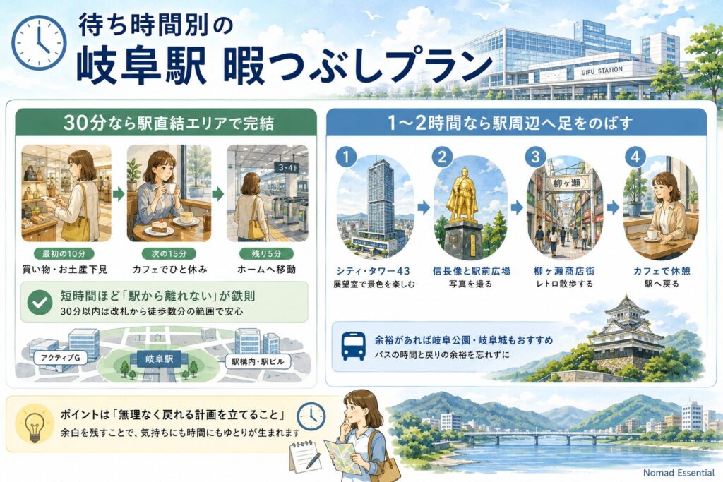 待ち時間別の岐阜駅 暇つぶしプラン
