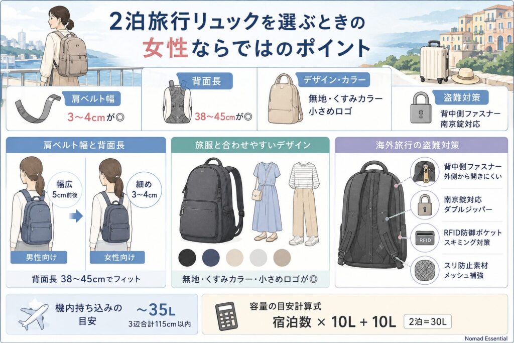 2泊旅行リュックを選ぶときの女性ならではのポイント