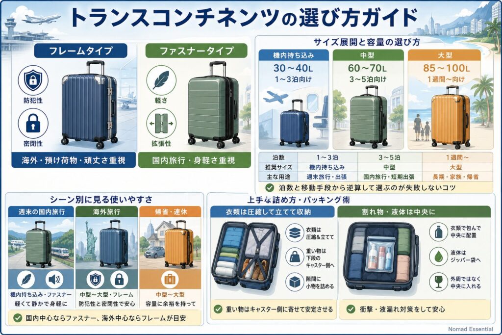 トランスコンチネンツのサイズ展開と容量の選び方