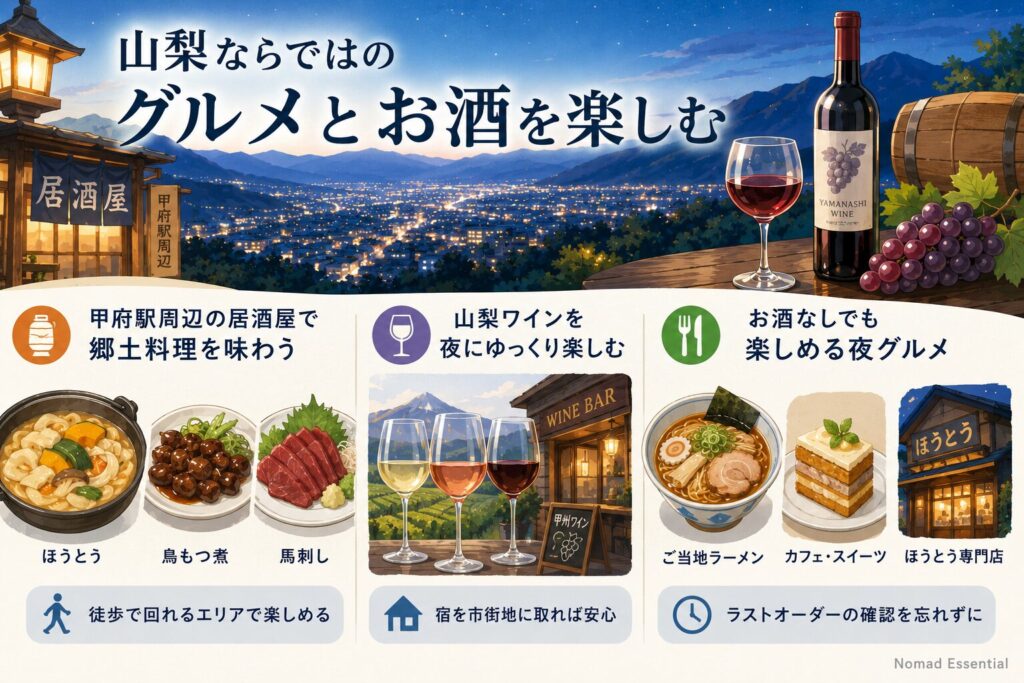 山梨ならではのグルメとお酒を楽しむ
