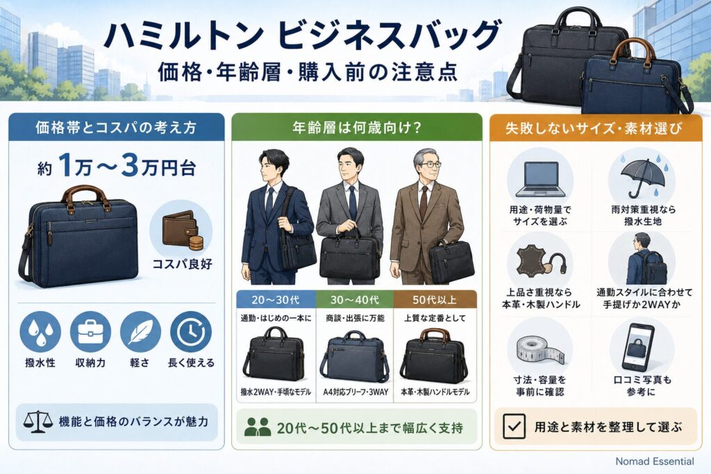 ハミルトン ビジネスバッグの価格・年齢層・購入前の注意点