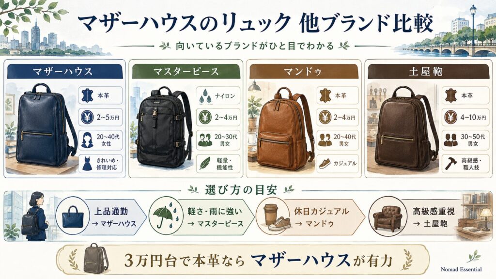 マザーハウスのリュックと他ブランドの比較
