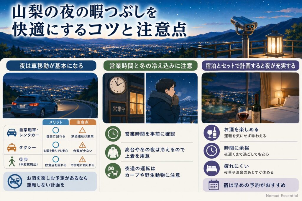 山梨の夜の暇つぶしを快適にするコツと注意点