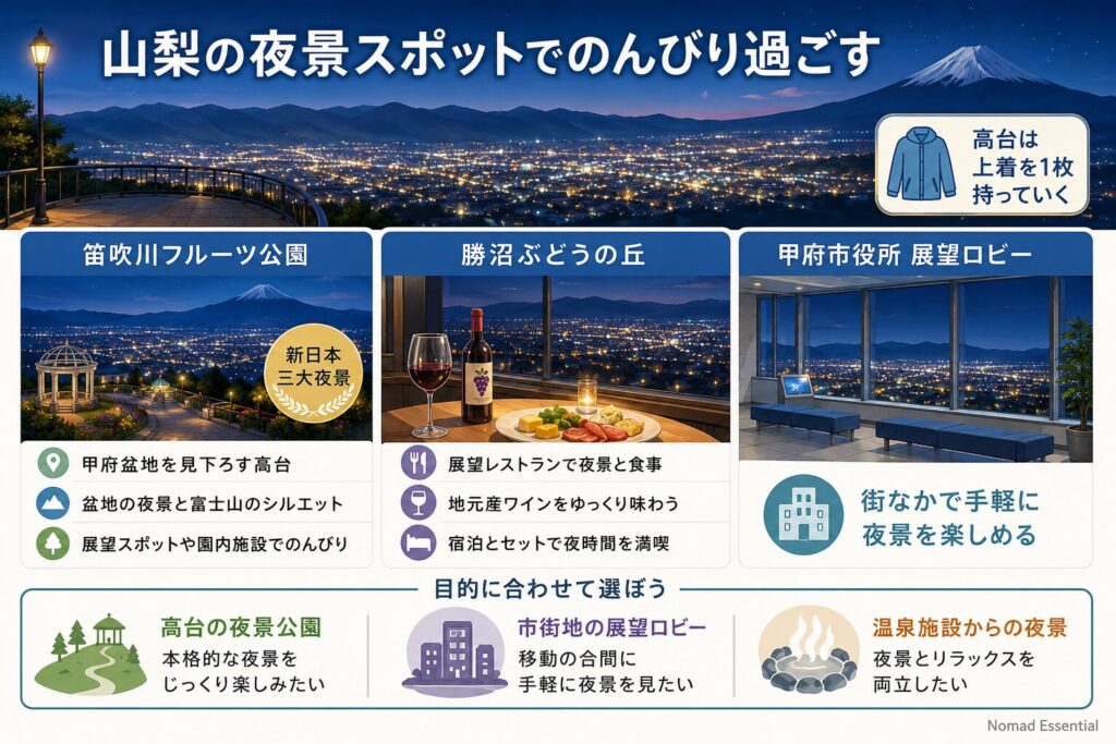 山梨の夜景スポットでのんびり過ごす