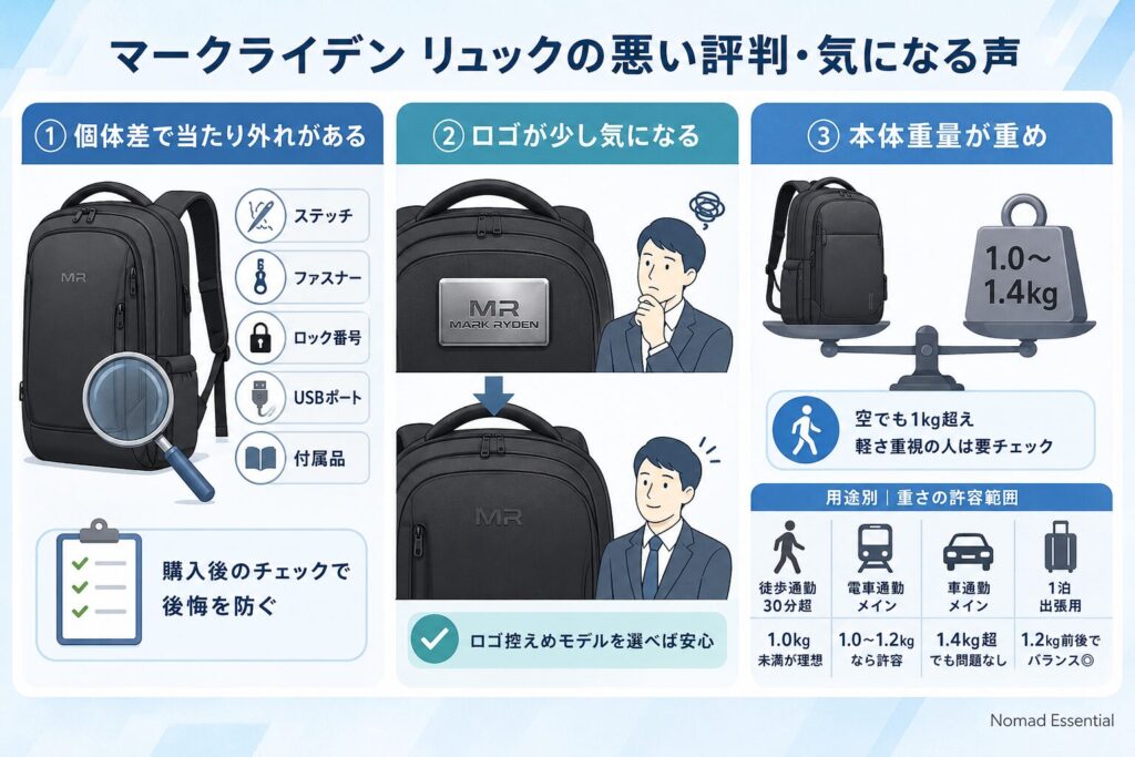 マークライデン リュックの悪い評判・気になる声