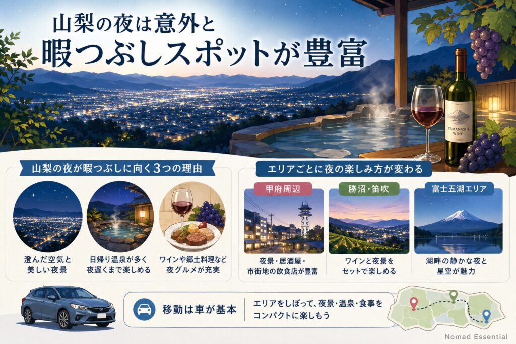 山梨の夜は意外と暇つぶしスポットが豊富
