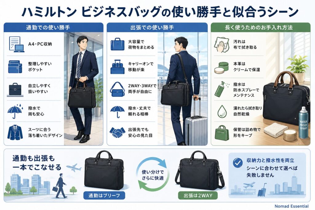 ハミルトン ビジネスバッグの使い勝手と似合うシーン
