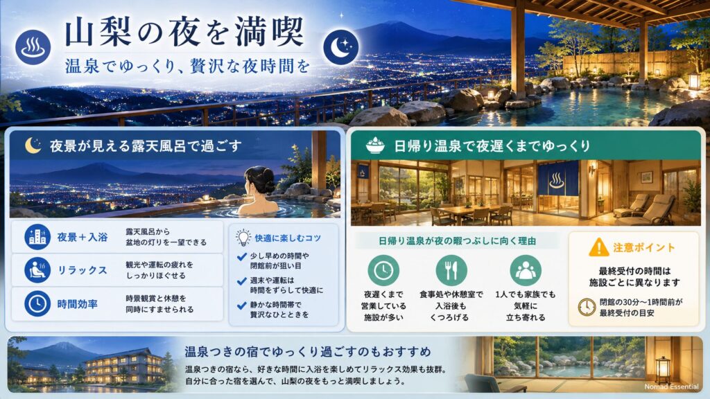 温泉でゆっくり夜時間を満喫する