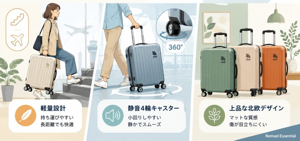 モズキャリーケースの軽さ・走行性と素材