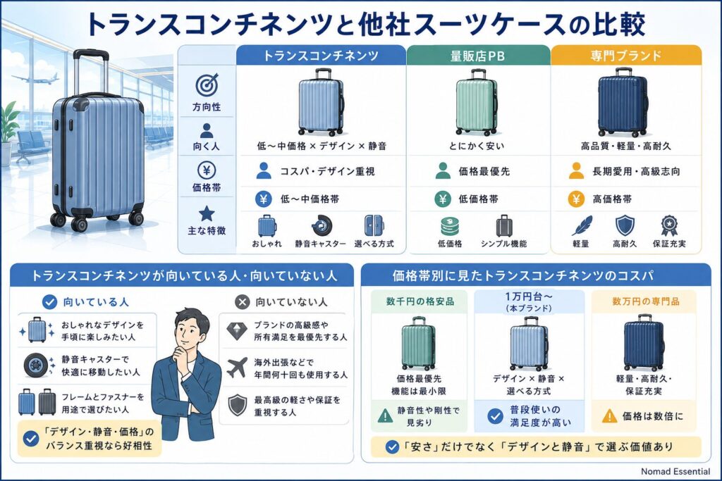 トランスコンチネンツと他社スーツケースの比較