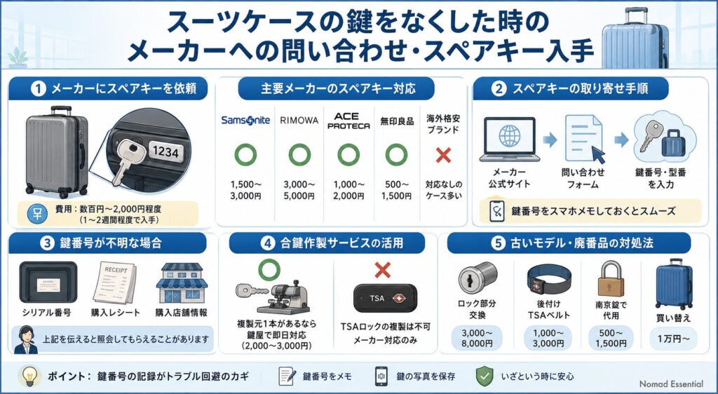 スーツケースの鍵をなくした時のメーカーへの問い合わせ・スペアキー入手