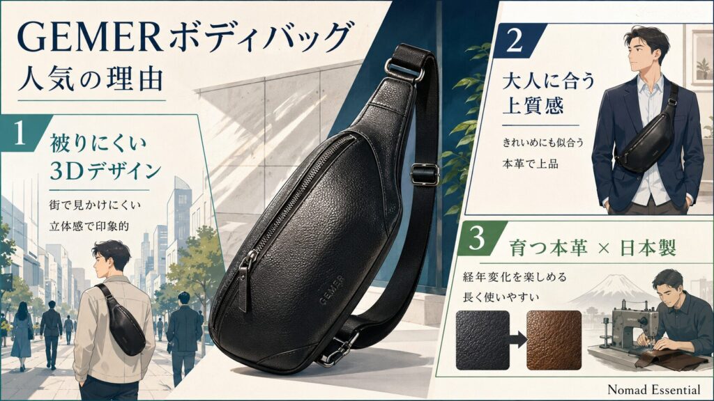GEMERのボディバッグの良い評判・人気の理由