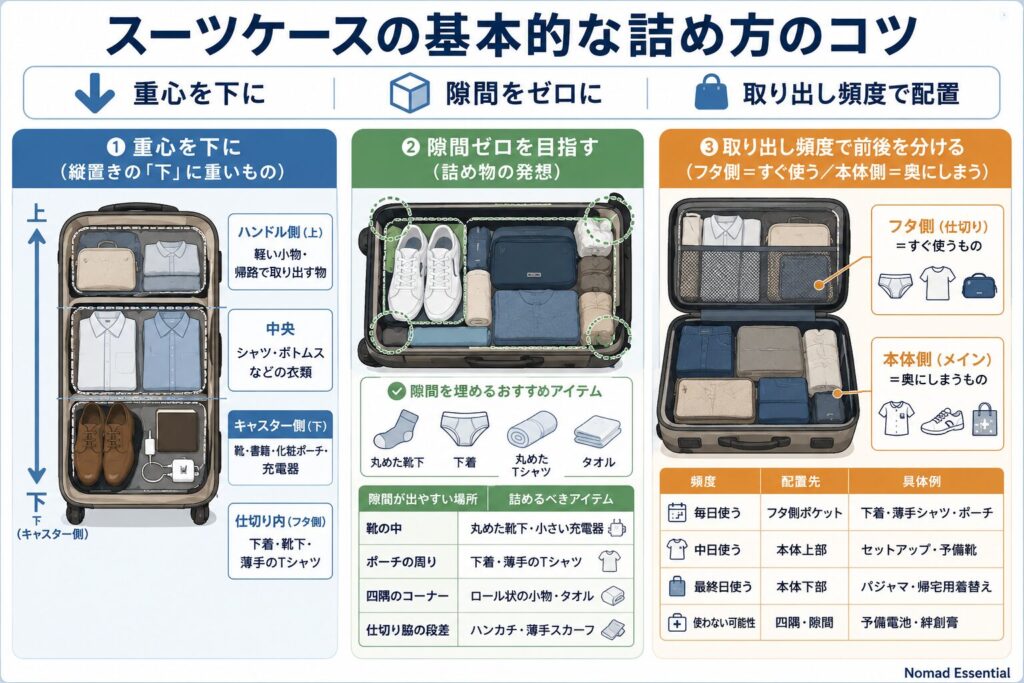 スーツケースの基本的な詰め方のコツ