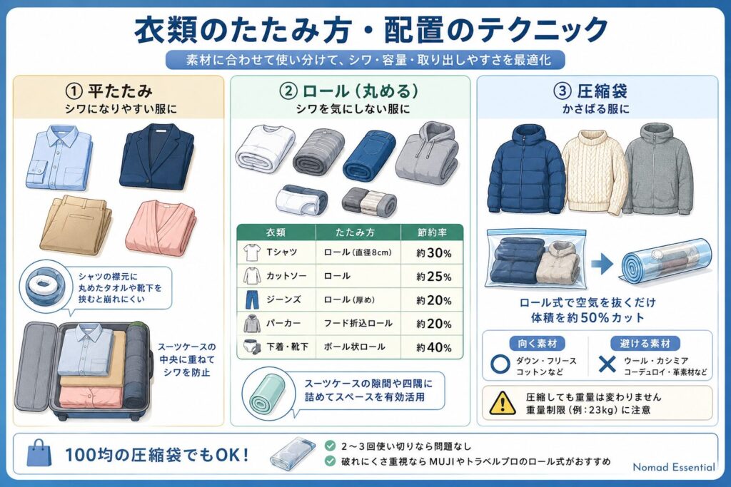 衣類のたたみ方・配置のテクニック