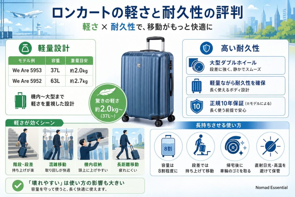 ロンカートの軽さと耐久性の評判