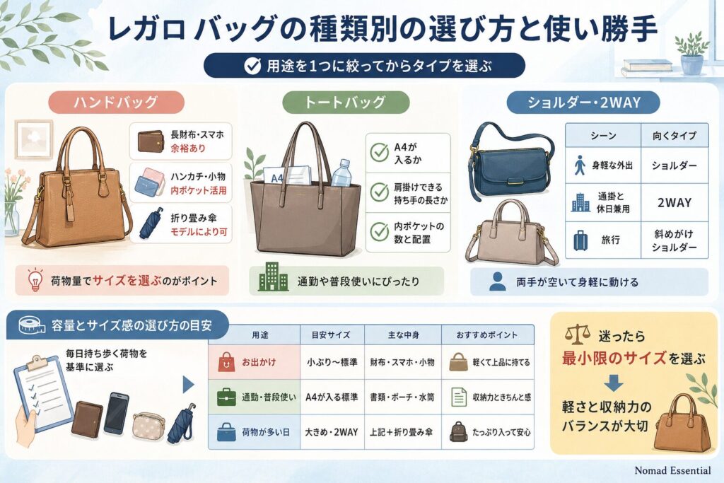 レガロ バッグの種類別の選び方と使い勝手