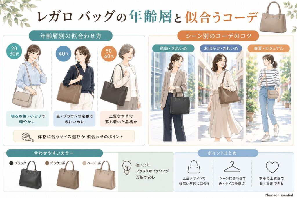 レガロ バッグの年齢層と似合うコーデ