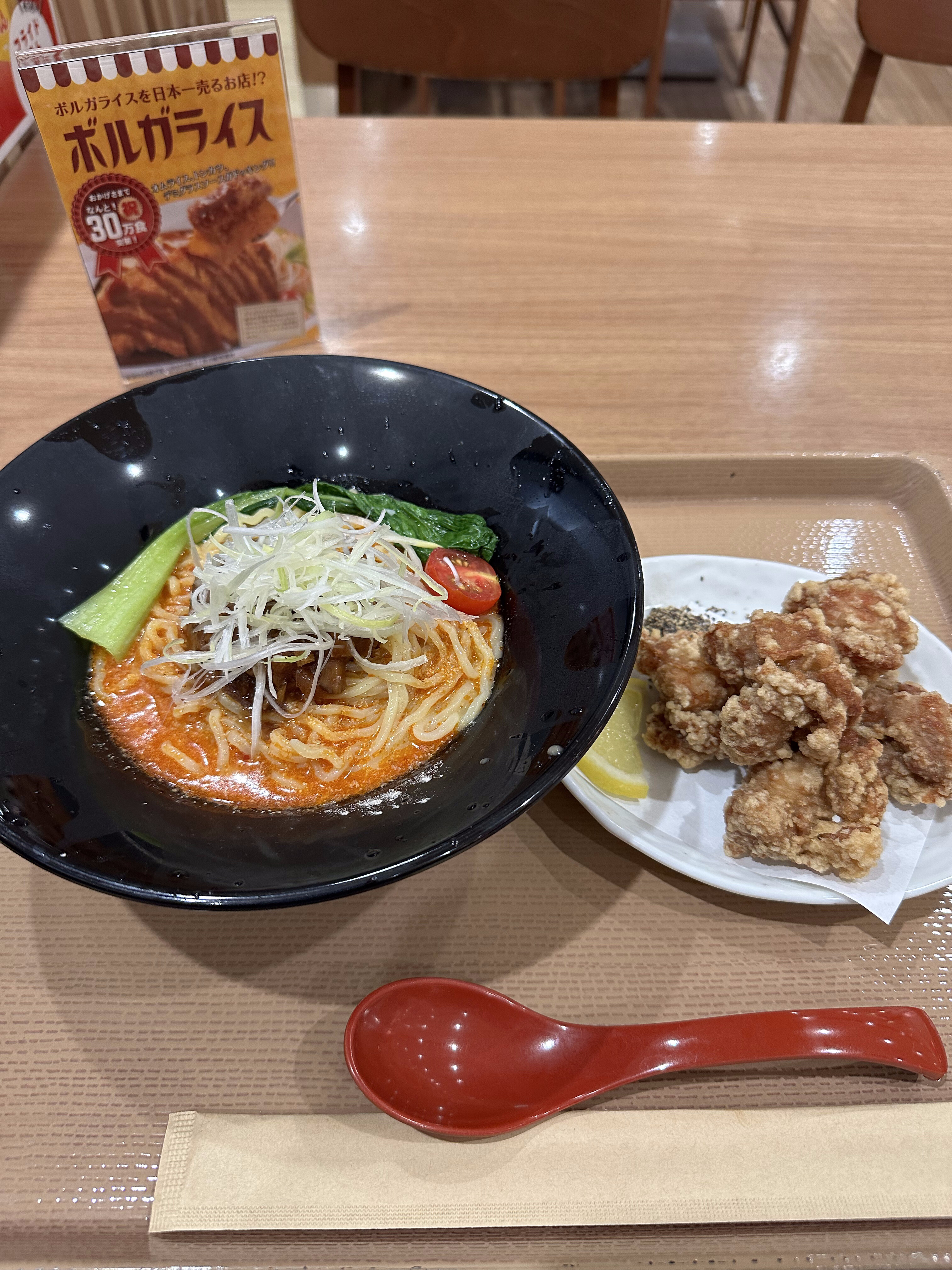 南条SA 冷やし担々麺+唐揚げ
