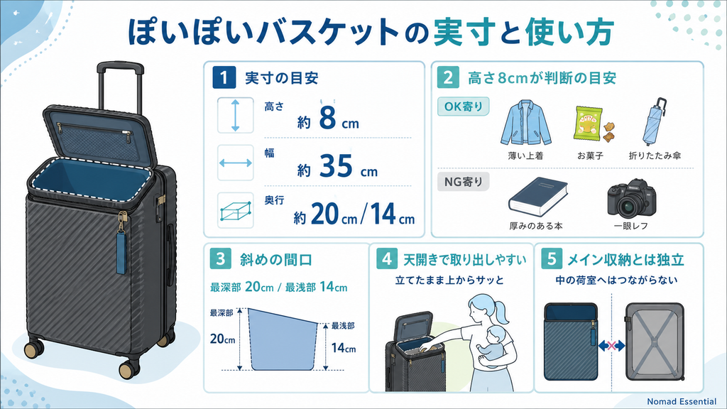 ぽいぽいバスケットの実寸と使い方