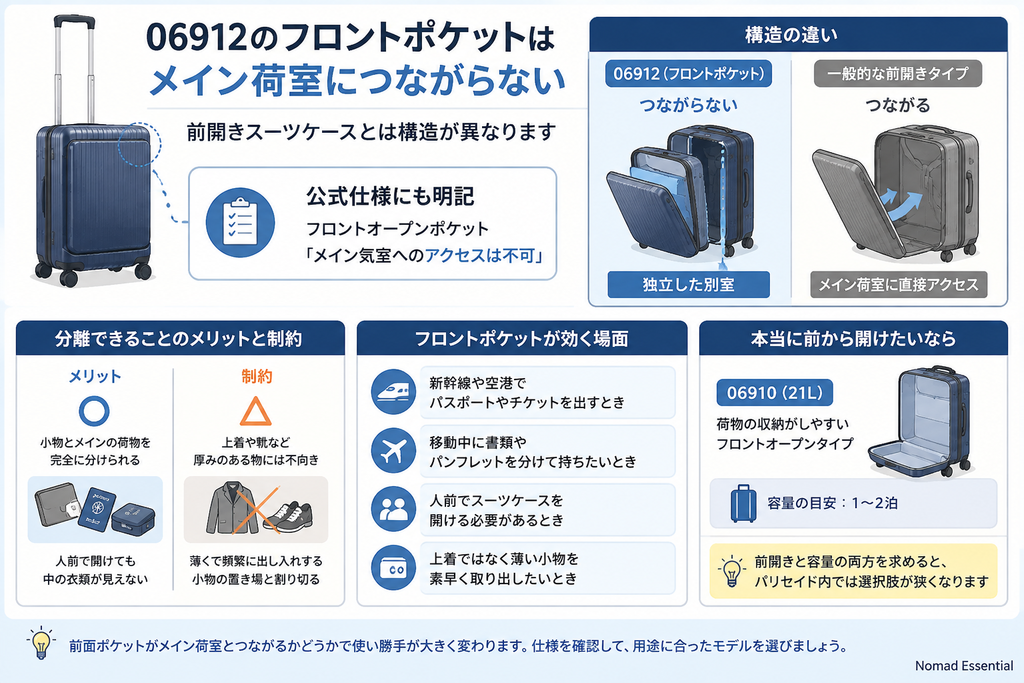 06912のフロントポケットはメイン荷室につながらない