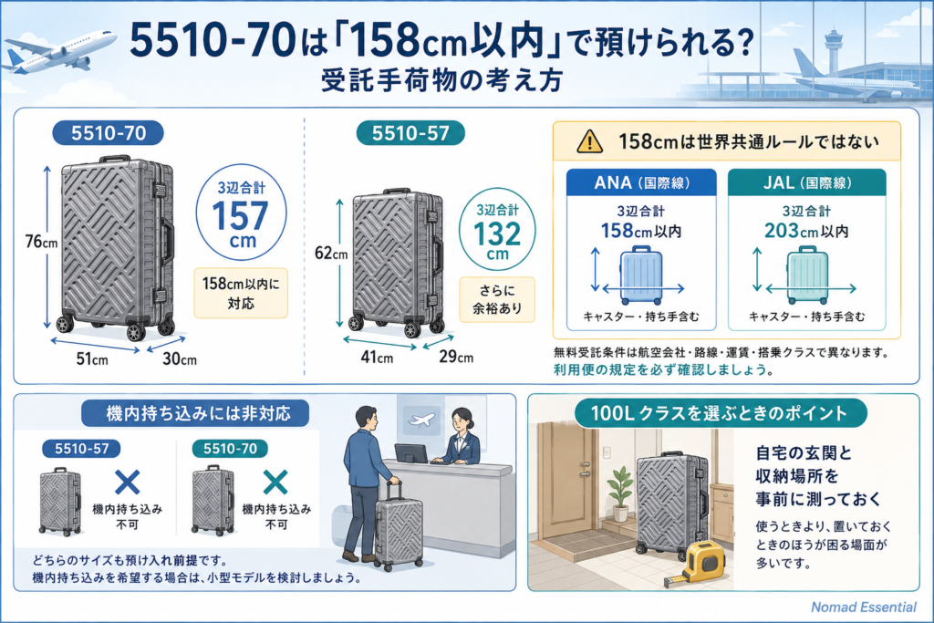 5510-70は「158cm以内」で預けられる? 受託手荷物の考え方