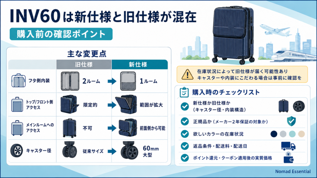INV60 は新仕様と旧仕様が混在 — 購入前の確認ポイント