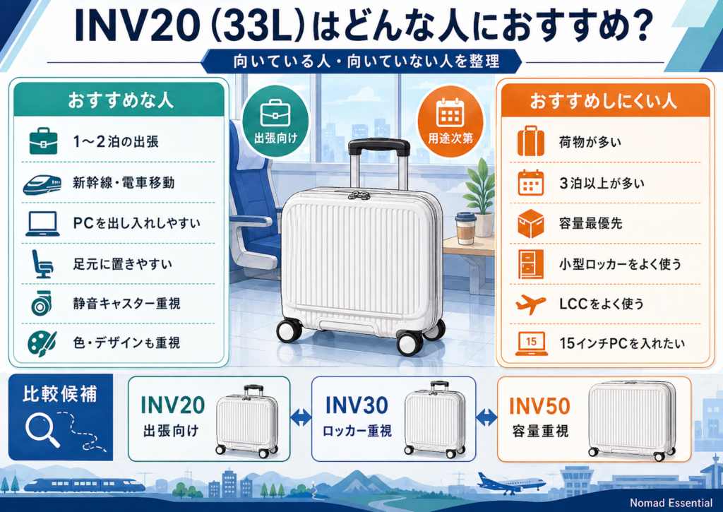 INV20 (33L) はどんな人におすすめ? おすすめしにくい人は?