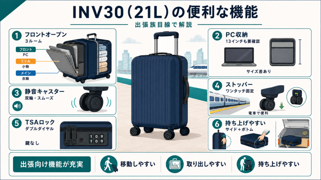 INV30 (21L) の便利な機能 — 出張族目線で解説