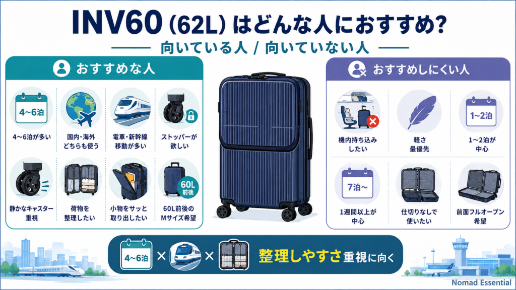 INV60 (62L) はどんな人におすすめ? おすすめしにくい人は?