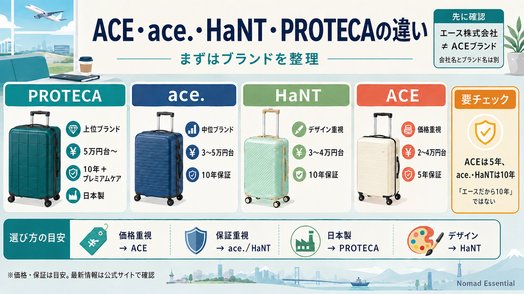 ACE・ace.・HaNT・PROTECAの違いを先に整理する
