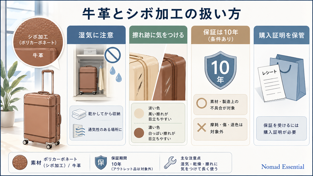 牛革とシボ加工の扱い方