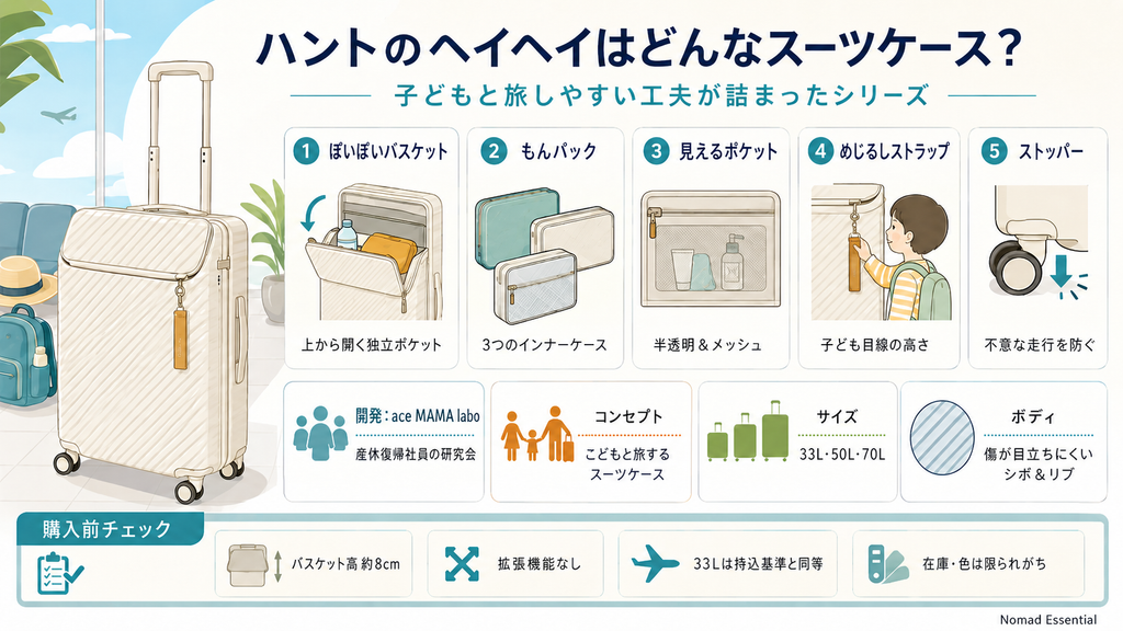 ハントのヘイヘイはどんなスーツケースか