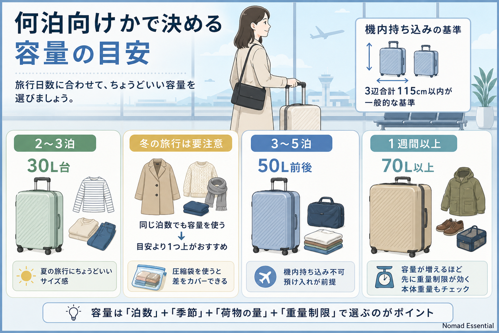 何泊向けかで決める容量の目安