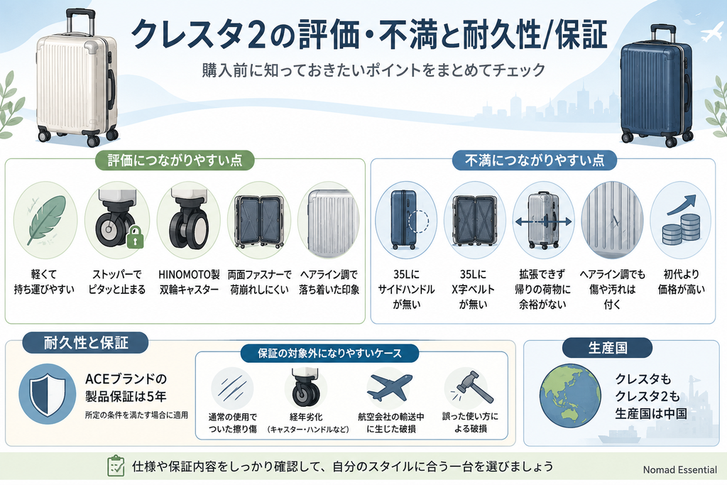 クレスタ2の評価・不満と耐久性/保証