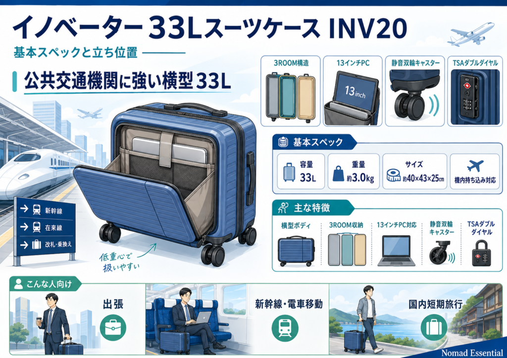 イノベーターの33LスーツケースはINV20 — 基本スペックと立ち位置