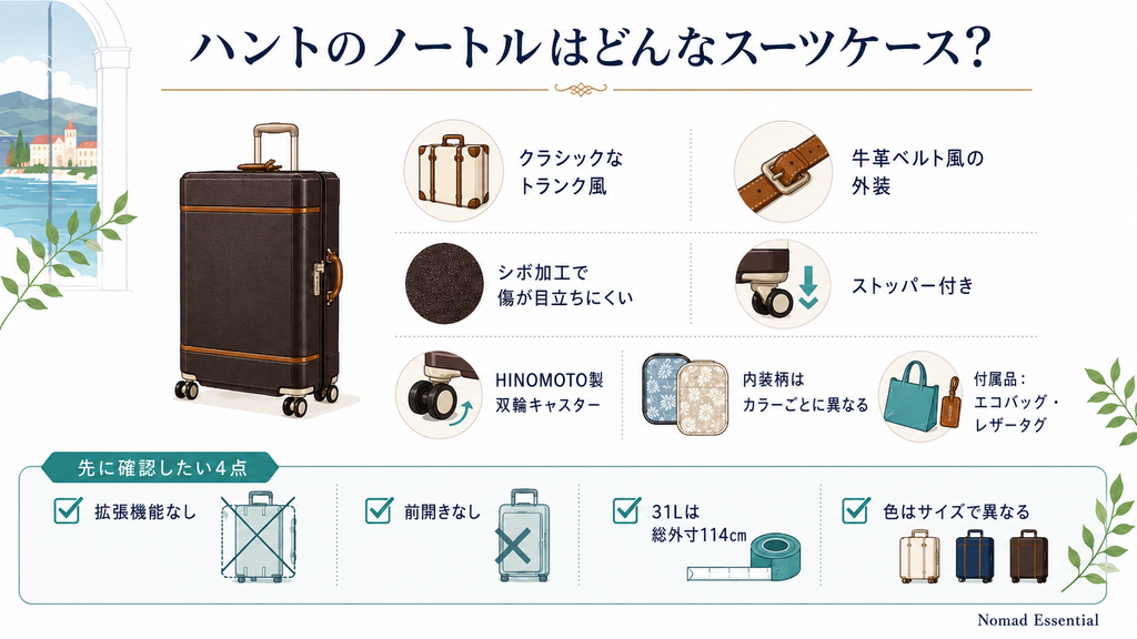 ハントのノートルはどんなスーツケース?